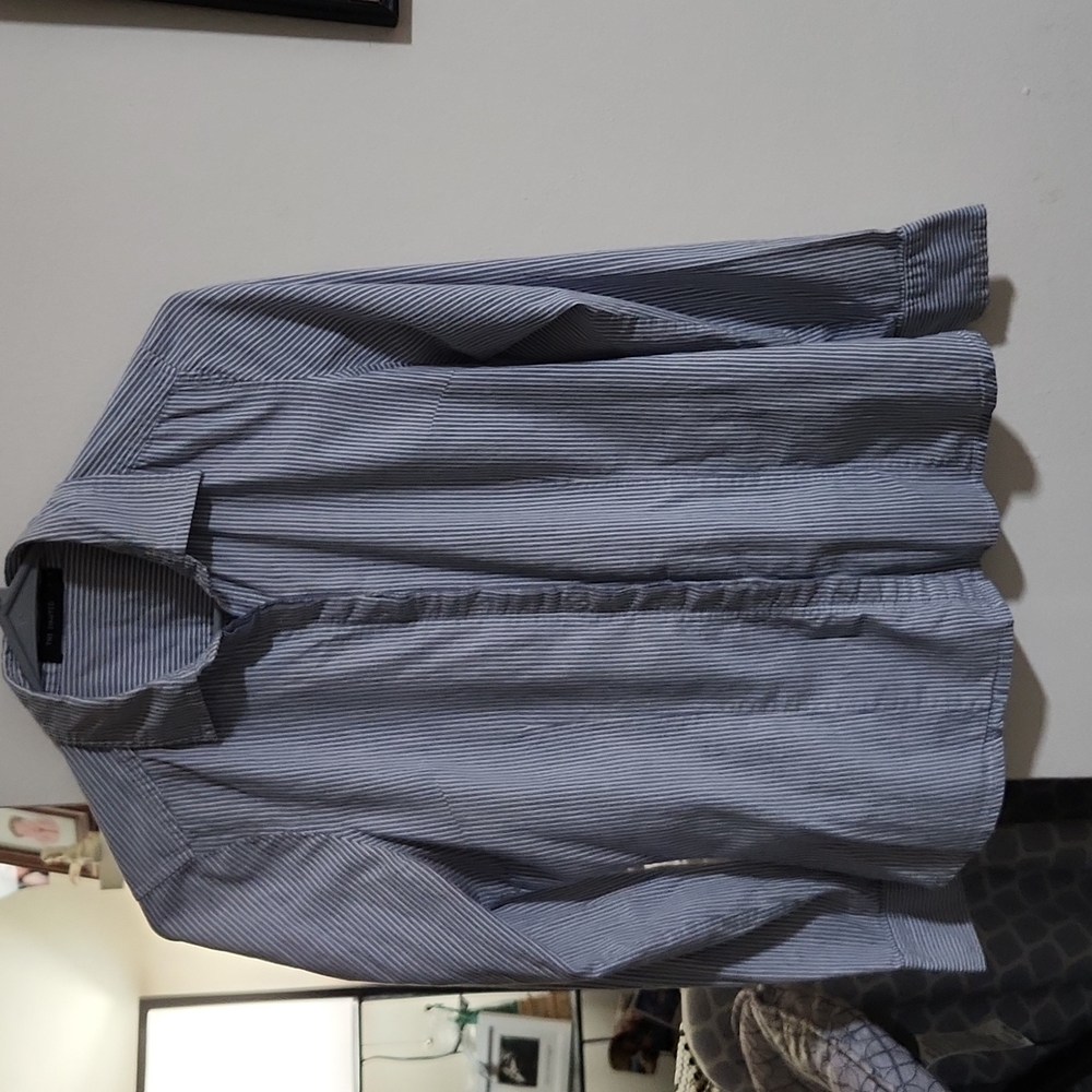The Limited stretch button down blue and white striped shirt